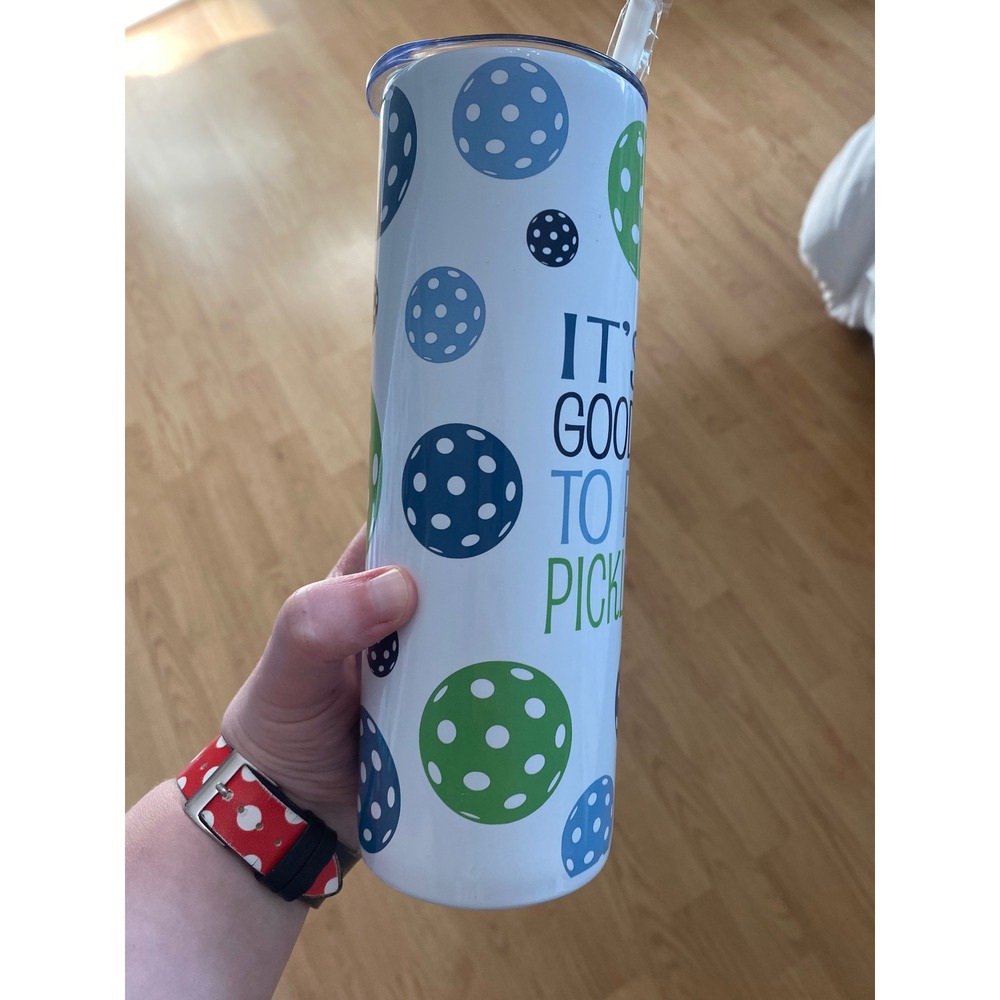 Tumbler Cup Unisex OS White Pickleball Graphic Insulated Skinny Travel Mug Straw - Picture 6 of 8